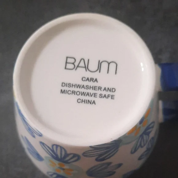 4 Pc Blue and Orange Baum Cara Pattern Floral Ceramic Mugs - Picture 4 of 6